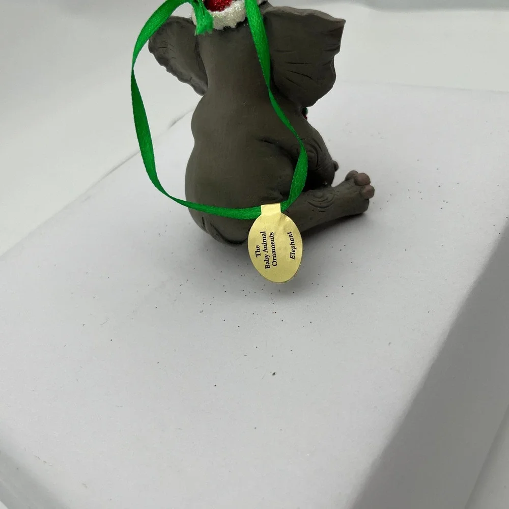 Danbury Mint Baby Animal Ornaments Elephant Christmas Tree Grey Glitter Hat Tag